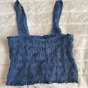American Eagle Outfitters Blue Smocked Crop Tank Top